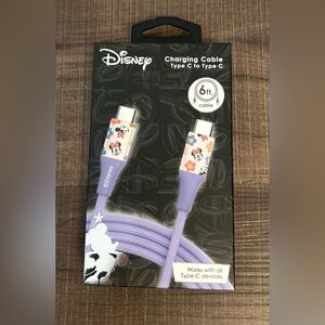 Minnie Mouse Disney Type C to Type C 6 Foot Charging Cable New With Tags